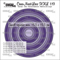 Billede: skæreskabelon 12 runde dies med små firkantede huller kanten rundt, Crea-Nest-Lies XXL dies no. 119, Circles with small squares, Crealies,
CLNestXXL119
Max. 13,5 x 13,5 cm.