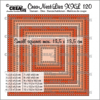 Billede: skæreskabelon 12 firkantede dies med små firkantede huller kanten rundt, Crea-Nest-Lies XXL dies no. 120, Squares with small squares, Crealies, CLNestXXL120
Max. 13,5 x 13,5 cm.