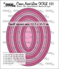 Billede: skæreskabelon 11 ovale dies med små firkantede huller kanten rundt, Crea-Nest-Lies XXL dies no. 121, Ovals with small squares, Crealies,
CLNestXXL121
Max. 12,5 x 16,5 cm.