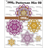 Billede: skæreskabelon blomsterrosetter med baggrundsdie, Dies Crealies CLPAT Mix 02, største ca. 71 x 73 mm, Patternzz Mix stansen 02