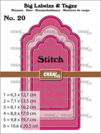 Billede: skæreskabelon store tags med stitch kanten rundt, Dies Crealies, CLBigLT20 Labelzz & Tagzz, Big Labelzz & Tagzz stansen 20