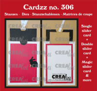 Billede: skære/prægeskabelon slider card, Cardzz dies no. 306, Single slider card/double slider card/magic slider card & more, Finished: 10,5 x 14,5 cm., Video Tutorial Double Slider card, CreaLies