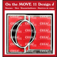 Billede: skære/prægeskabelon svingkort, On the MOVE dies no. 11, Design J, Swingcard with circle, Folded: 13,5 x 13,5 cm., Tutorial Video On the MOVE no. 11, CreaLies
