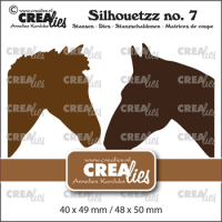 Billede: skæreskabelon 2 hestehoveder, Silhouetzz dies no. 7, 2 Horse heads
This set consists of 2 dies. 40 x 49 mm / 48 x 50 mm, CreaLies