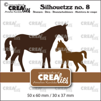 Billede: skæreskabelon hest med føl,  Silhouetzz dies no. 8, Horse and foal
This set consists of 2 dies. 50 x 60 mm / 30 x 37 mm, Crealies