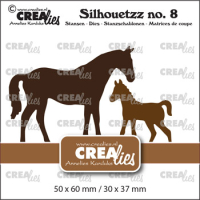 Billede: skæreskabelon hest med føl, Silhouetzz dies no. 8, Horse and foal
This set consists of 2 dies. 50 x 60 mm / 30 x 37 mm, Crealies