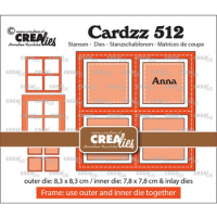 Billede: skæreskabelon firkant inddelt i 4 felter, ialt 6 dies, Dies Crealies CLCZ512 Cardzz512, 8,3 x 8,3 cm - 7,8 x 7,8 cm + inlay dies