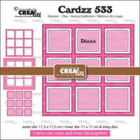 Billede: skæreskabelon firkant inddelt i 9 felter, ialt 11 dies, Dies Crealies CLCZ533 Cardzz533, 11,5 x 11,5 cm - 11 x 11 cm + inlay dies