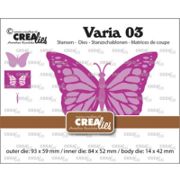 Billede: skæreskabelon sommerfugl i 3 dele, Dies Crealies CLVaria03 Varia 03
93 x 59 - 84 x 52 mm - 14 x 42 mm