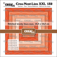 Billede: skæreskabelon firkantede rammer med stitchmønster, Dies Crealies CLNestXXL132 XXL 132, Max. 13,5 x 13,5 cm