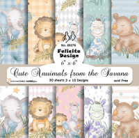 Billede: Ark 6' x 6' 200g, 30 ark, 3x10design, Cute Anuimals from the Savana, FelicitaDesign
