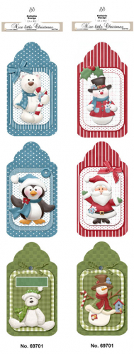 Billede: Gave/manilla mærke 2 ark, 2x6design julefigurer, Mærkat: 4,2x8,3cm x 12stk. FelicitaDesign