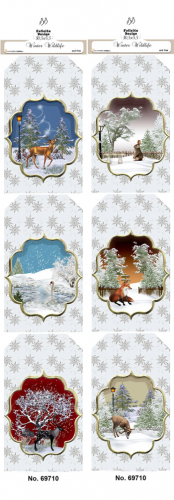 Billede: Gave/manilla mærke 6x2design, ialt 12 gavemærker på hver 3,3x8,5cm, Winter Wildlife, FelicitaDesign