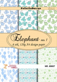 Billede: A4 ark 120g 1x6 designs papir Elephant no. 1, FelicitaDesign