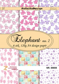 Billede: A4 ark 120g 1x6 designs papir Elephant no. 2, FelicitaDesign