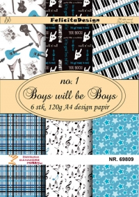 Billede: A4 ark 120g design papir 6 ark et af hver, No. 1, Boys will be Boys, FelicitaDesign