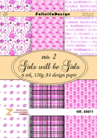 Billede: A4 ark 120g design papir 6 ark et af hver, No. 2, Girls will be Girls, FelicitaDesign