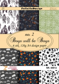 Billede: A4 ark 120g design papir 6 ark et af hver, No. 2, Boys will be Boys, FelicitaDesign