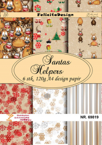 Billede: A4 ark 120g design papir, 6 ark, Santas Helpers, FelicitaDesign 