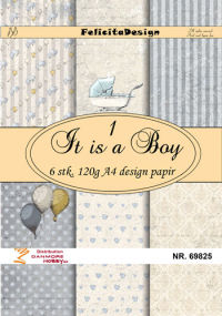 Billede: A4 ark 120g design papir 6ark, It is a Boy 1, FelicitaDesign