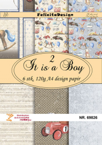 Billede: A4 ark 120g design papir 6ark, It is a Boy 2, FelicitaDesign