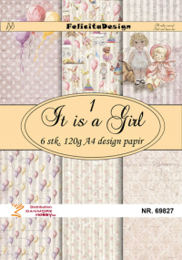 Billede: A4 ark 120g design papir 6ark, It is a Girl 1, FelicitaDesign