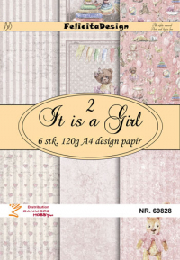 Billede: A4 ark 120g design papir 6ark, It is a Girl 2, FelicitaDesign