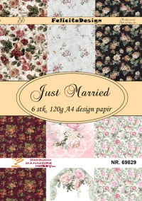 Billede: A4 ark 120g design papir 6ark, Just Married, FelicitaDesign