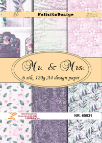 Billede: A4 ark 120g design papir 6ark, Mr. & Mrs., FelicitaDesign