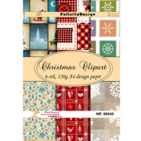 Billede: A4 ark 120g design papir 120 gr., 6 ark, Christmas Clipart, FelicitaDesign