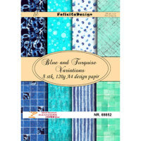 Billede: A4 ark 120g design papir 120 gr., 8 ark, Blue and Turquise Variations, FelicitaDesign