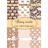 Billede: A4 ark 120g design papir 6ark, Funny world, FelicitaDesign
