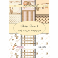 Billede: A4 ark 120g design papir 6 ark, Baby Born 3, FelicitaDesign 