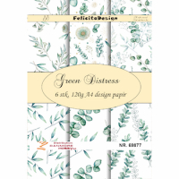 Billede: A4 ark 120g design papir 6 ark, Green Distress, FilicitaDesign