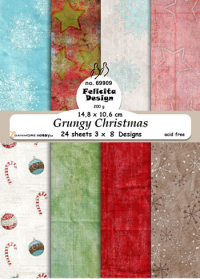 Billede: Cards A6 14,8x10,6cm, 200g, 24stk. 3x8design,  Grungy Christmas, FelicitaDesign, førpris kr. 24,- nupris