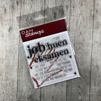 Billede: Stempel Dan Stamps Job og eksamen. Hurtige tekster job og eksamen fra Dan Stamps indeholder 5 stempler, 3 større tekster, job, huen, eksamen og en lille tekst STUDENT. Derudover er der 9 små tekster samlet i et stort stempel. Dette betyder at du kan stemple mange tekster på en gang og skære dem ud enten med din skæremaskine eller den matchende die d7934, der købes separat. De små tekster er perfekte til at kombinere med større tekst stempler eller dies og kombiner sæt på kryds og tværs. Brug evt. Dan Dies d7934 for at skære den store tekstblok ud nemt og hurtigt.
Små tekster i blokken: MED DAGEN, MED DEN NYE TITEL, TILLYKKE MED DIN, MED PENSIONEN, MED JUBILÆET, TILLYKKE MED DIT NYE, HELD OG LYKKE FREMOVER, MED HUEN, TILLYKKE MED UDDANNELSEN