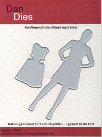 Billede: skæreskabelon konfirmand pige i silhouette med kjole, 4x10cm, DanDies