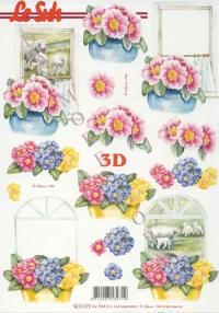 Billede: blomster og får i vinduet, nouvelle