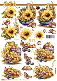 Billede: blomster og frugt i fad, nouvelle