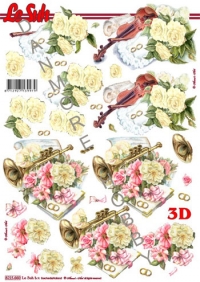 Billede: violin og trompet med blomster, nouvelle