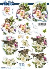 Billede: vinterfugle i blomster, nouvelle