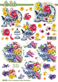 Billede: blomster i tepotter, nouvelle