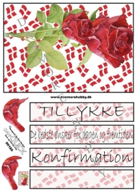 Billede: rød rose på flagbaggrund, telegram, dan-quick, førpris kr. 6,- nupris