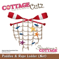 Billede: skæreskabelon fiskenet, årer og fisk og søstjerner, Dies CottageCutz CC-117, Paddles & Rope Ladder, førpris kr. 81,- nupris