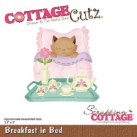 Billede: skæreskabelon morgenmad på sengen til katten, cc-453, breakfast in bed, CottageCutz, førpris kr. 124,- nupris