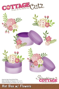 Billede: skæreskabelon æske med blomster, cc-455, hat box w/flowers, CottageCutz, førpris kr. 176,- nupris