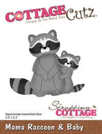 Billede: skæreskabelon vaskebjørn med unge, cc-461, mama raccoon and baby, CottageCutz, førpris kr. 108,- nupris