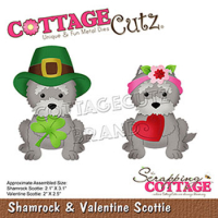 Billede: skæreskabelon Shamrock og Valentine skottehunde, Dies CottageCutz CC-591, Shamrock & Valentine Scottie