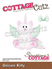 Billede: skæreskabelon Dies CottageCutz CC-621, kat klædt ud som flyvende enhjørning, Unicorn Kitty