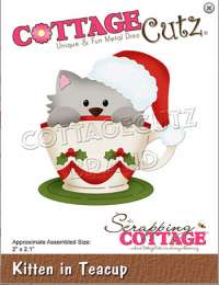 Billede: skæreskabelon Dies CottageCutz CC-662 julekat i tekop, Kitten in Teacup